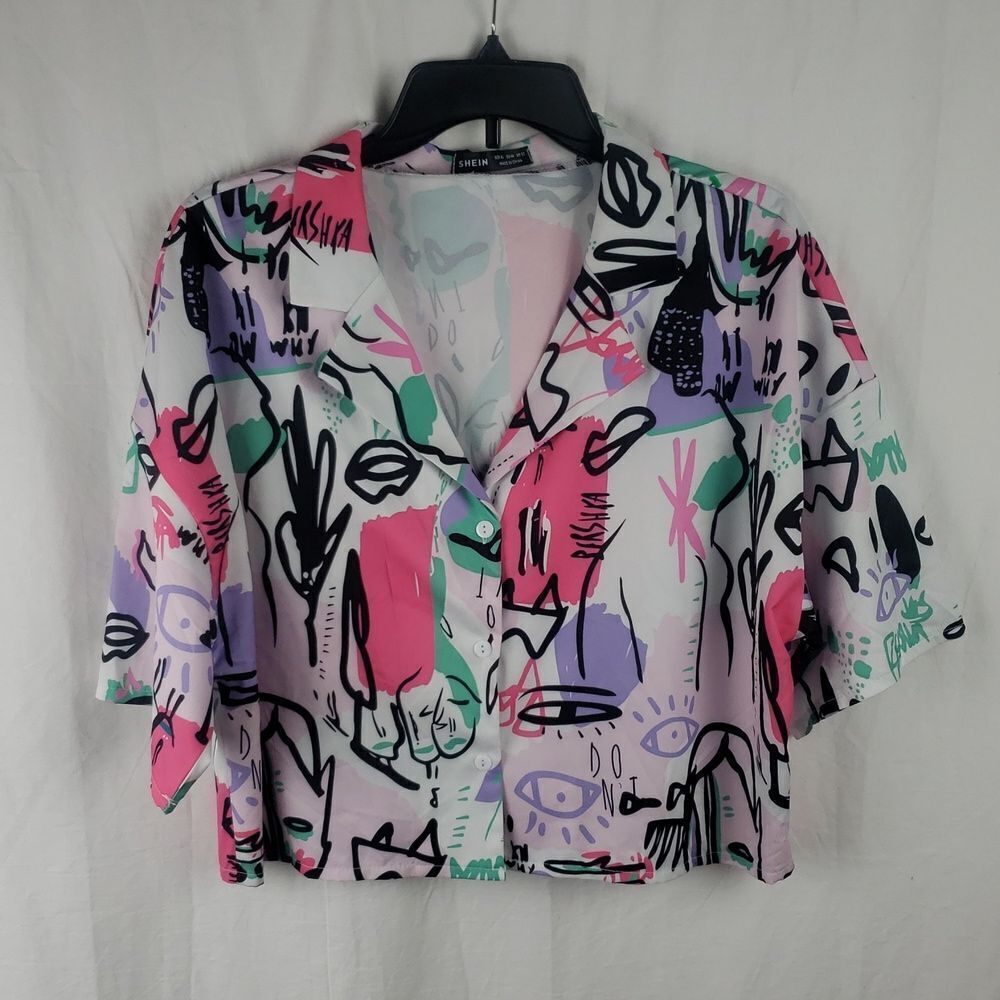 Shein Women's XL Graffiti Print Crop Top